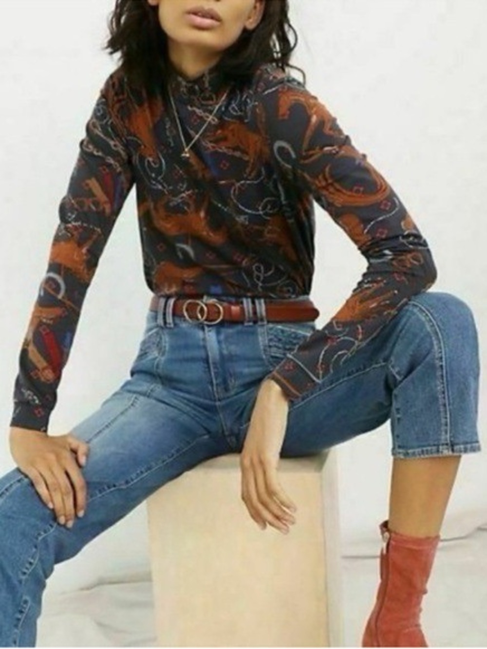 Anthropologie Adventurer Equestrian Horse Mock Neck Long Sleeve